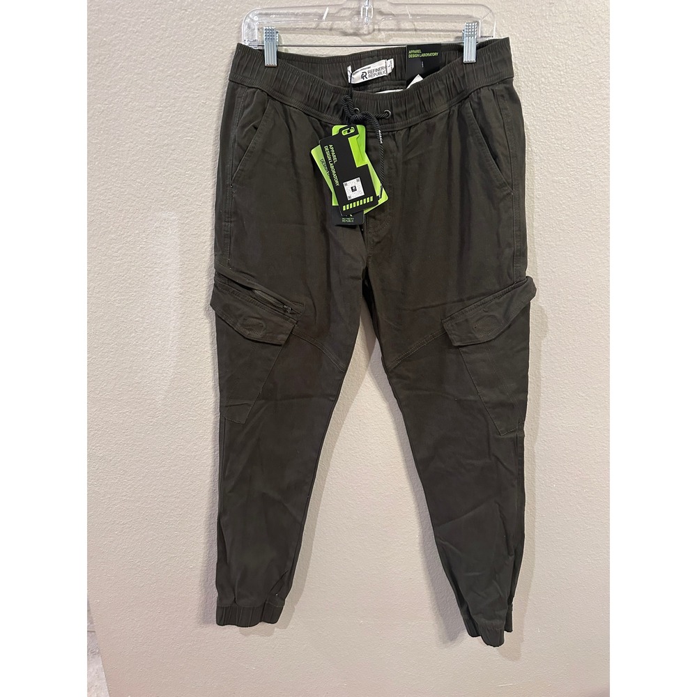 Refinery Republic Cargo Joggers Drawstring Waist Olive Green Pants‎ Size L
